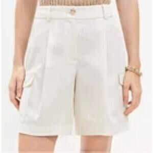 NWOT Drapey Cargo Bermuda Off White w/ Pockets Linen Blend Shorts-Size 10